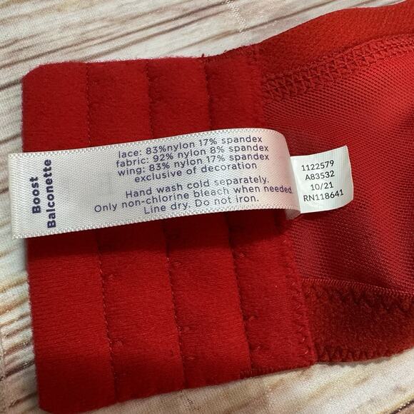 Cacique BOOST BALCONETTE Size 42F Red Lace Black Underlay Padded Underwire Bra - Picture 6 of 6